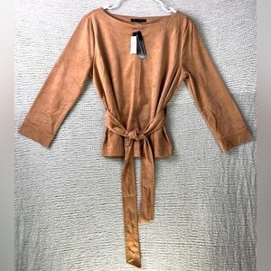 NWT Banana Republic 3/4 Sleeve Faux Suede Belted Top